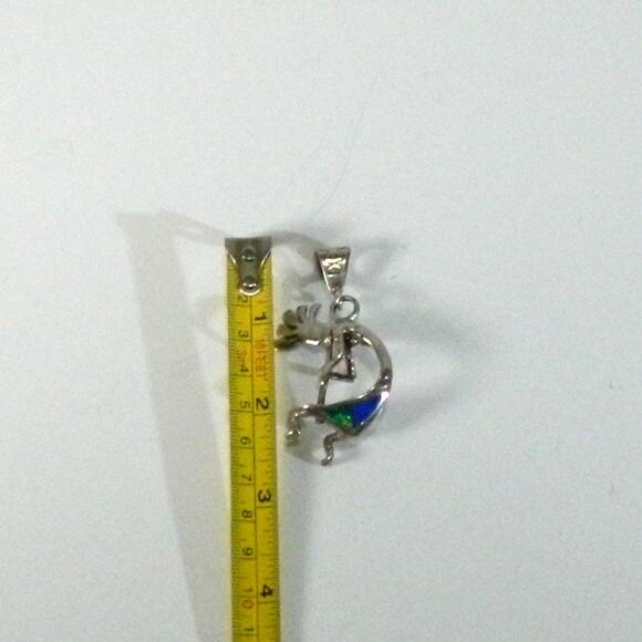 Vintage Opal and Lapis Inlay Kokopelli Pendant Sterling Silver - Picture 6 of 6